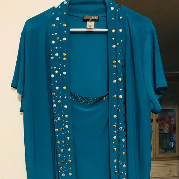 J.T.B. Woman size 18/20 short sleeved jacket with mock tank in aqua - Picture 1 of 12